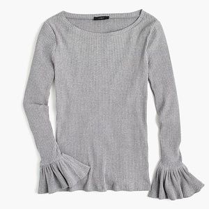 J.Crew Ribbed Gray Bell Sleeve Top
